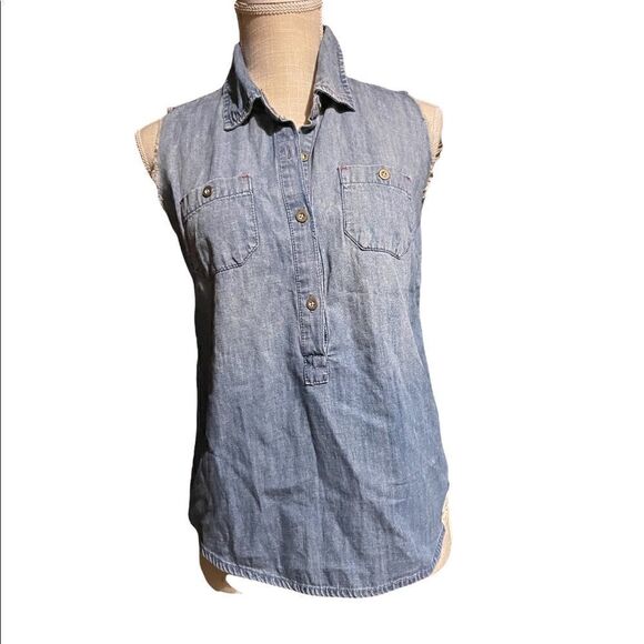 Feed USA + Target | EUC Women’s Sleeveless Denim Chambray Utility Shirt Small - Picture 1 of 11